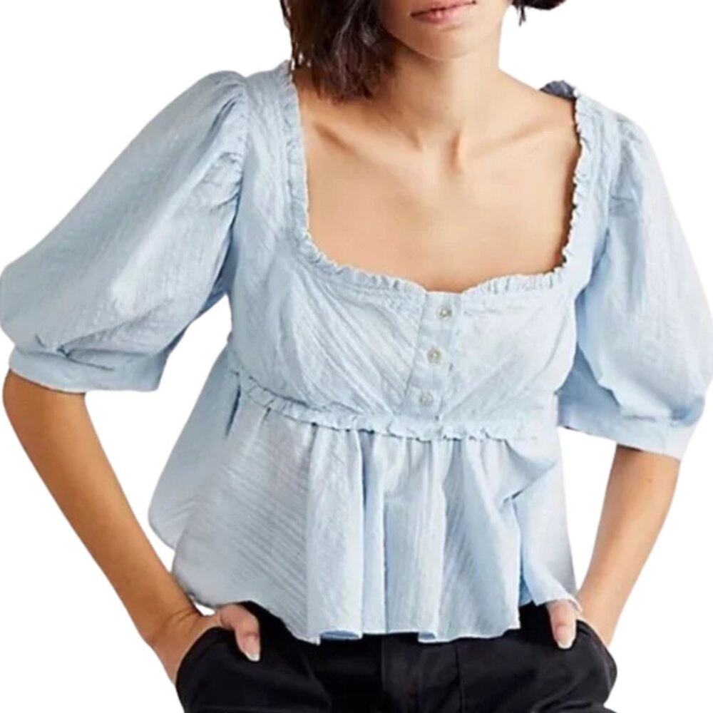 Free People Leave It To Me Top in Baby Blue NWOT Size Small